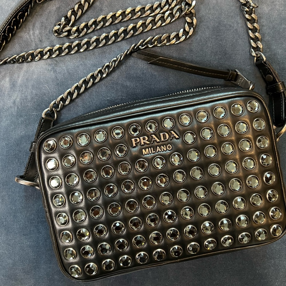 Authentic Prada Soft Jeweled Camera Cross Body Bag